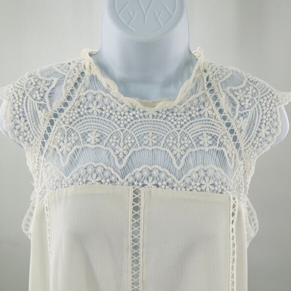 Lulus White Knit Lace Bodice Minimalist Summer Cap Sleeve Shift Dress M - Picture 3 of 10